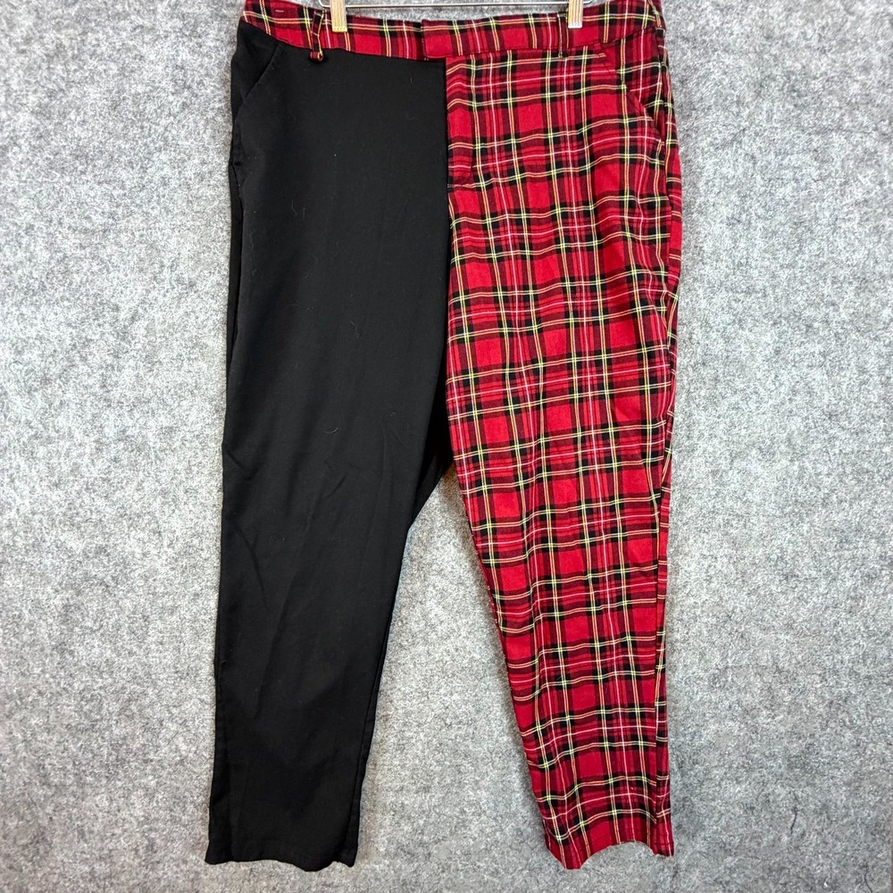Hot Topic Pants Womens 3X Red Black Plaid Goth Dark Academia Two Tone Straight